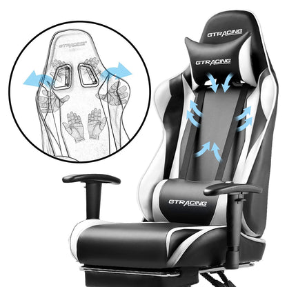 GTRACING Gaming Chair with Footrest PU Leather Office Chair with Adjustable Headrest, White