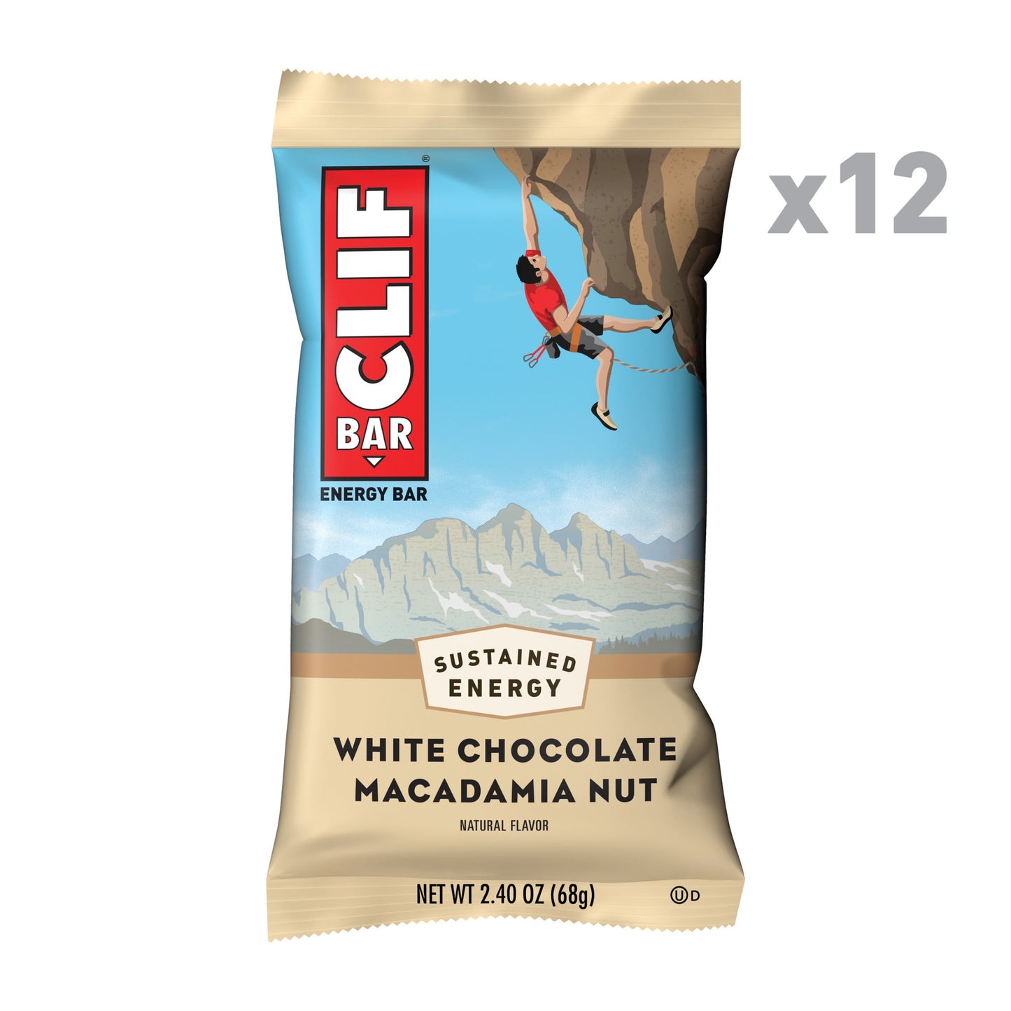 CLIF BAR - White Chocolate Macadamia Nut Flavor - Made with Organic Oats - 9g Protein - Non-GMO - Plant Based - Energy Bars - 2.4 oz. (12 Pack)