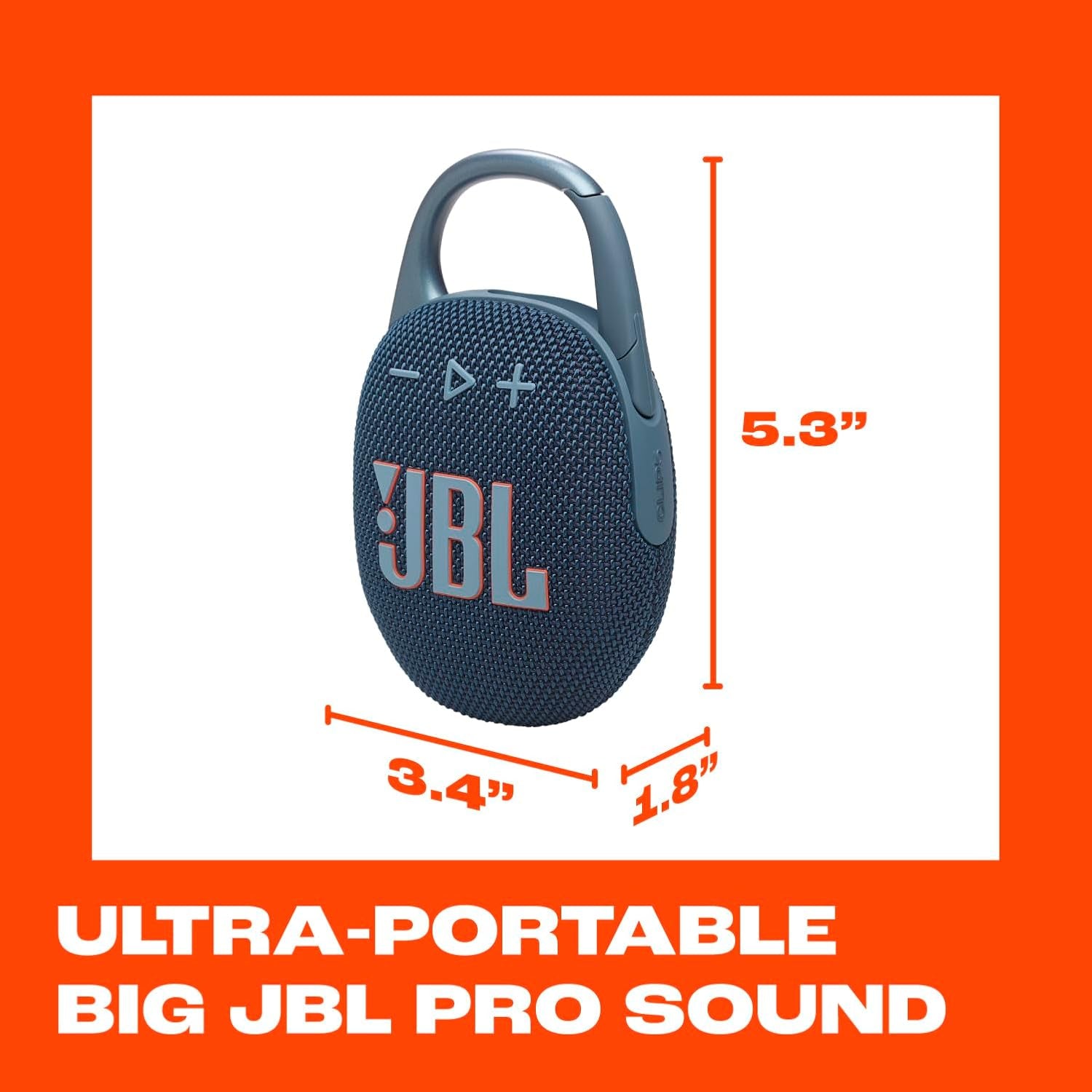 JBL Clip 5 - Ultra-Portable, Waterproof & Dustproof Bluetooth Speaker, Big Pro Sound with Punchy bass, Integrated Carabiner, Up to 12 Hours of Play, Made in Part with Recycled Materials (Blue)