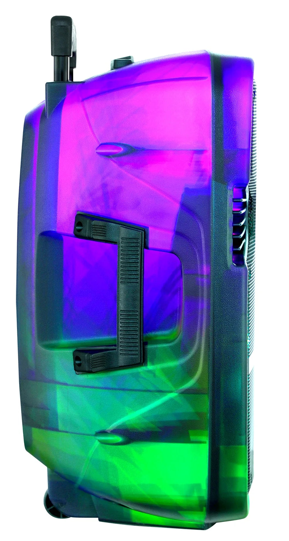 QFX TMS-1560 15” Portable Bluetooth Rechargable Party Speaker with Translucent Motion Party Lights and Remote