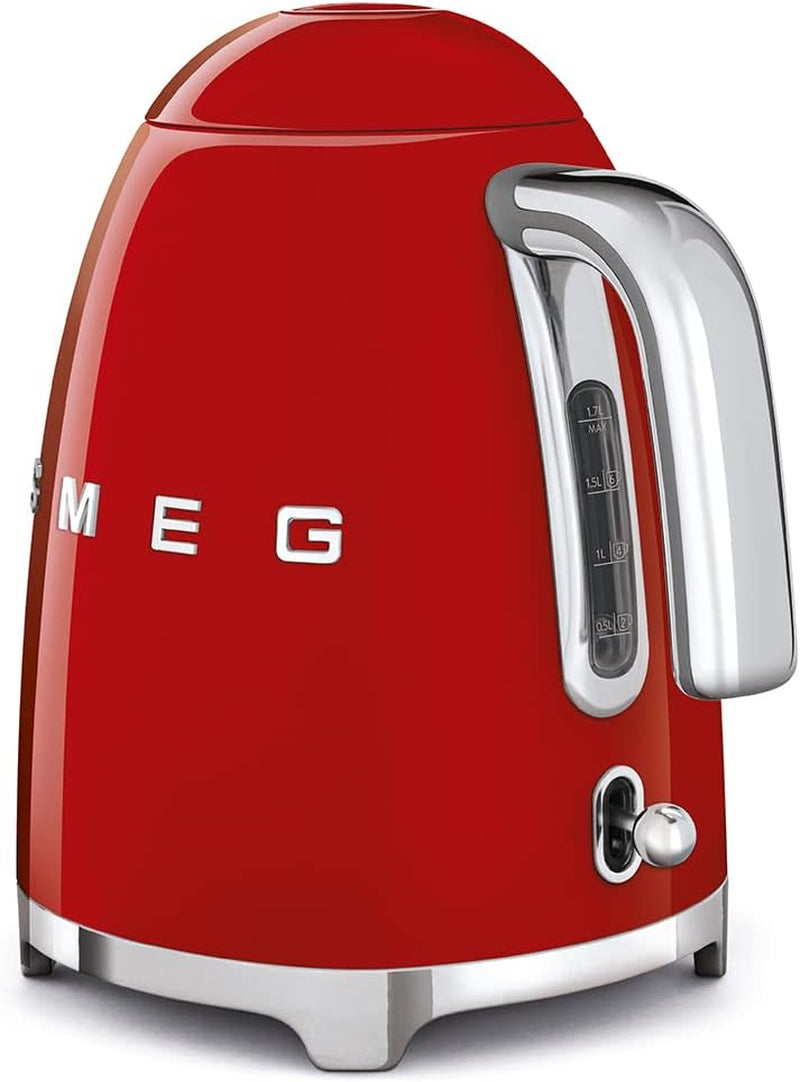 SMEG 50's Retro Style Electric Water Kettle with Automatic Shutoff, Removable Base, and Water Indicator, KLF03RDUS, Red