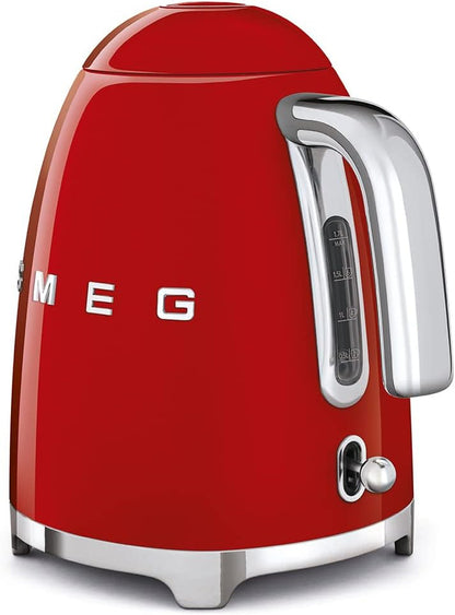 SMEG 50's Retro Style Electric Water Kettle with Automatic Shutoff, Removable Base, and Water Indicator, KLF03RDUS, Red