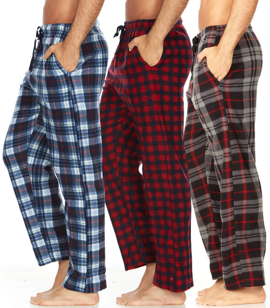 DARESAY Mens 3 Pack Pajama Pants for Men, Microfleece Pajama Pants, Men's Pajamas, Sleep pants with Pockets, Up to Size 3XL