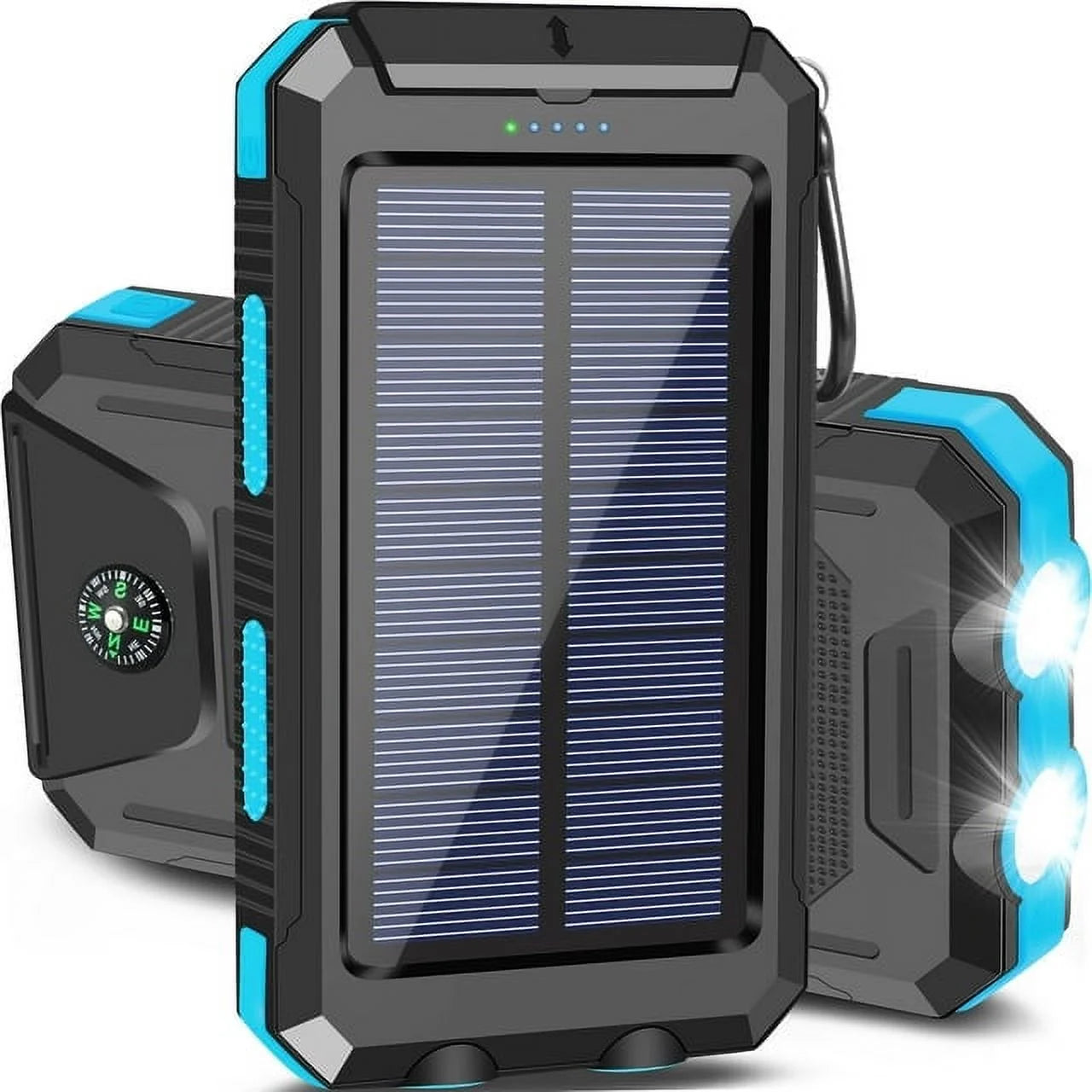 SOLPOWBEN 20000mAh Solar Charger for Cell Phone iPhone, Portable Solar Power Bank with Dual 5V USB Ports, 2 LED Light Flashlight, Compass Battery Pack for Outdoor Camping Hiking (Blue)