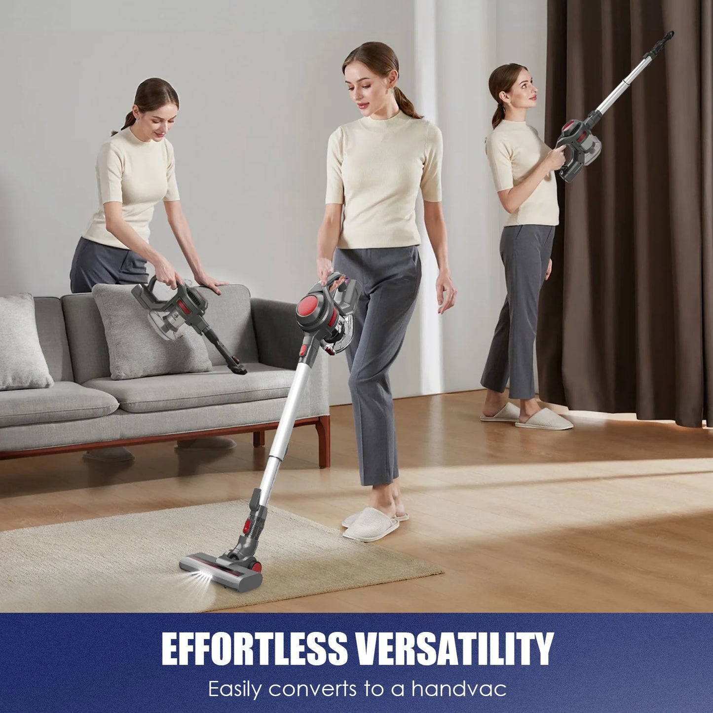 MOOSOO Cordless Stick Vacuum 20kPa for Carpet, Hard Floors and Pet Hair