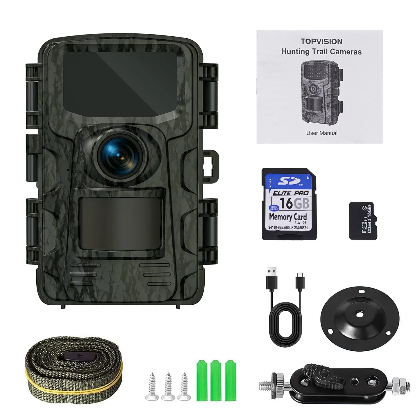 TOPVISION Mini Trail Camera 1080P 16MP Hunting Camera - Trigger Speed 0.6s Angle 120° Night Vision，LCD Wildlife Monitoring Trail Cam， IP65 Waterproof，with 16GB TF Card