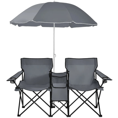 Costway Portable Folding Picnic Double Chair W/Umbrella Table Cooler Beach Camping Chair