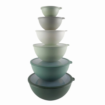 Cook with Color 12-Piece Mixing Bowl Set with Non-Slip Silicone Base and Transparent Lids, Sage Green