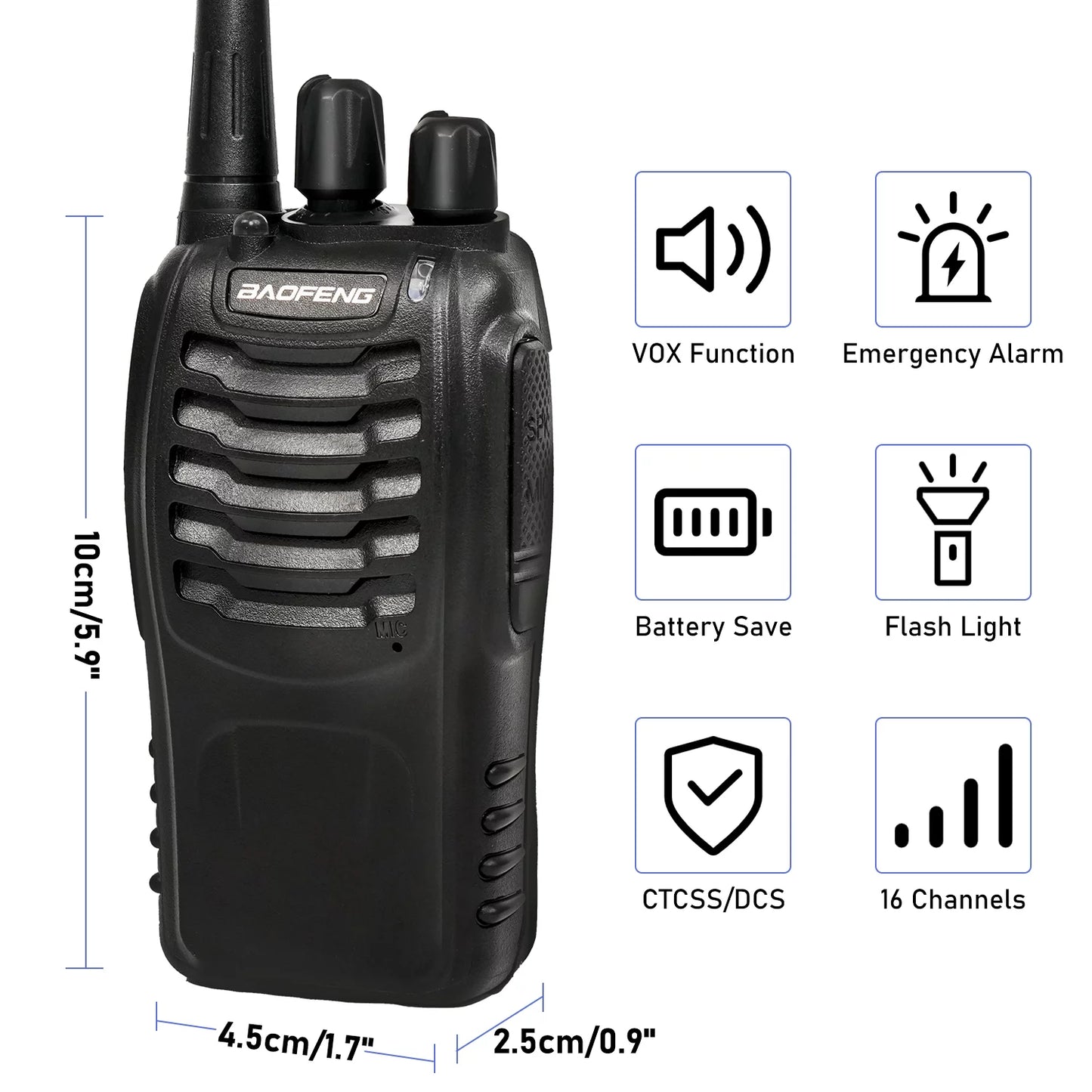 MULISOFT Walkie Talkies Two-Way Radios, Walkie Talkies for Adults Long Range, Rechargeable Walkie Talkie with Earpiece, LED Light 1500mAh Battery, 2 Pack Black