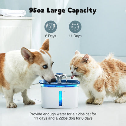 Ophanie 95oz/2.8L Pet Fountain with Anti-slip Mat, Cat Dog Water Fountain Dispenser with Smart Pump, White & Blue