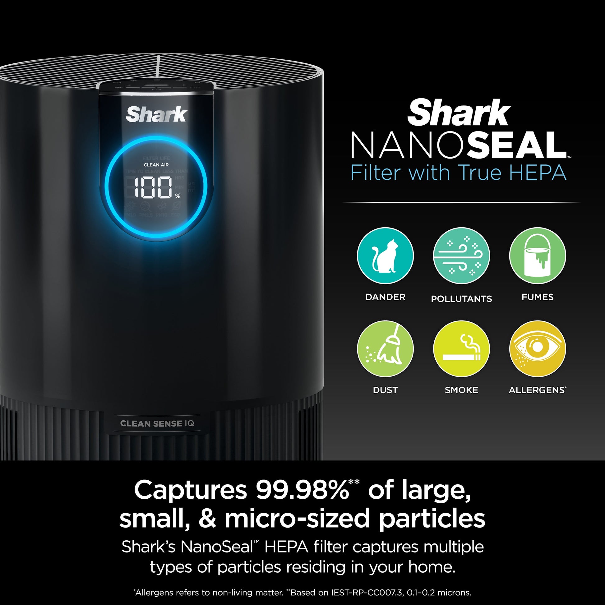 Shark Air Purifier with Nanoseal HEPA, Cleansense IQ, Odor Lock,n500 Sq. ft, Charcoal Grey, HP100