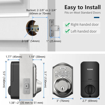 TEEHO Keyless Entry Door Lock Keypad Electronic Smart Deadbolt for Front Door, Digital Lock Anti-Peeking Password, Easy Installation-Satin Nickel