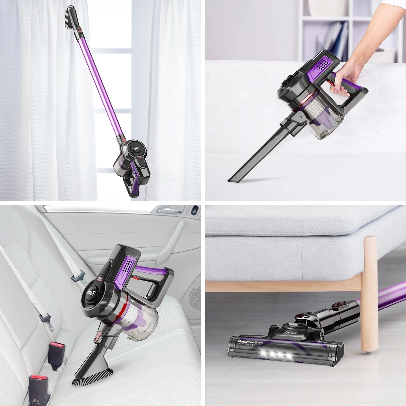 INSE Cordless Vacuum Cleaner,6-in-1 Stick Handheld Vacuum 25kPa Ultra-Light for Carpet Floor Pet Hair,N660