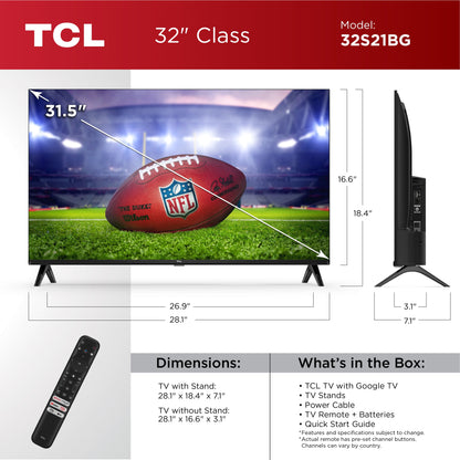 TCL 32" S Class 720P HD LED Smart TV with Google TV - 32S21BG