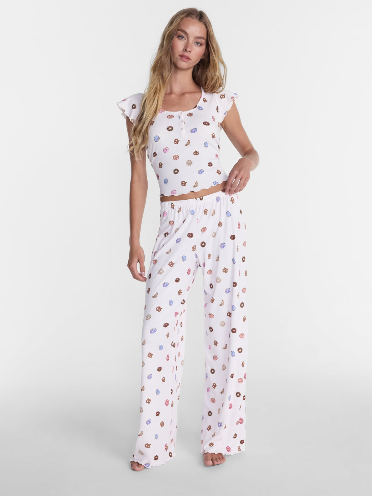 No Boundaries Henley Top and Pants Sleep Set, 2-Piece, Women's XS-XXL — Color: Tinted Pink; Clothing Size: M