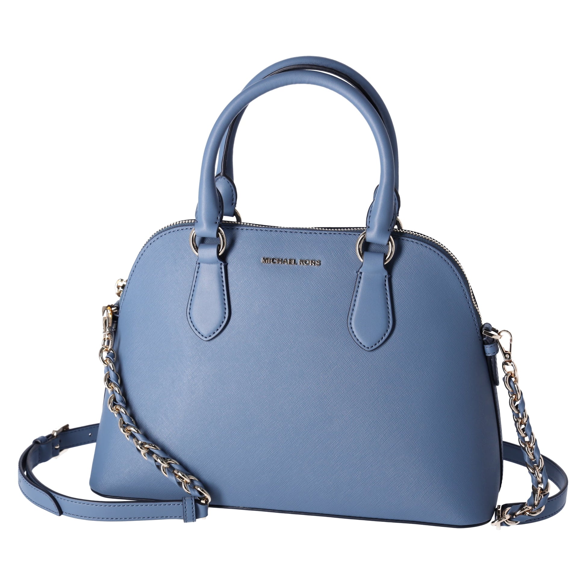 Michael Kors Veronica Medium Dome Satchel Crossbody Denim Blue Saffiano Leather