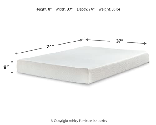 Signature Design by Ashley Twin Size Chime 8 Inch Medium Firm Gel Memory Foam Mattress with Green Tea & Charcoal Extract, Fiberglass Free, Mattress In A Box