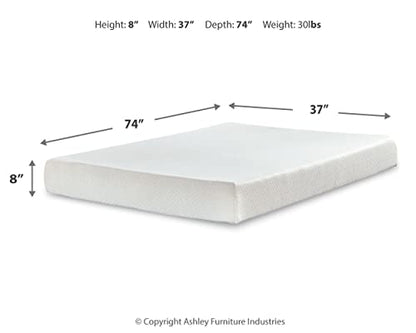 Signature Design by Ashley Twin Size Chime 8 Inch Medium Firm Gel Memory Foam Mattress with Green Tea & Charcoal Extract, Fiberglass Free, Mattress In A Box