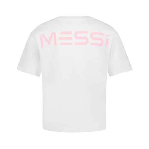 Messi Girls' Lifestyle Short Sleeve T-Shirt, Standard Fit Graphic Tee, Cotton Blend Fabric, Bright White