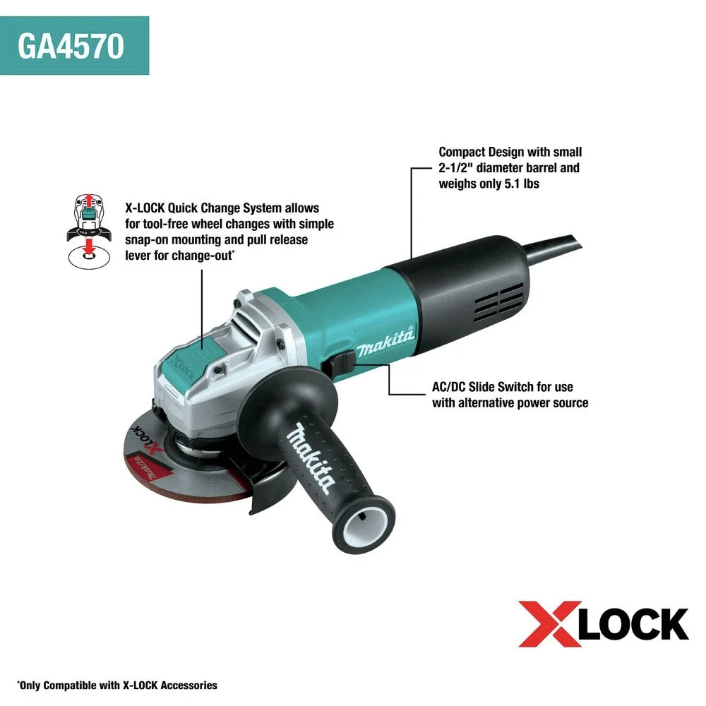 Makita GA4570-R 7.5 Amp 4-1/2 in. Corded X-LOCK Angle Grinder (Refurbished)