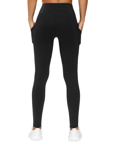 THE GYM PEOPLE Thick High Waist Yoga Pants with Pockets, Tummy Control Workout Running Yoga Leggings for Women (Large, Black)