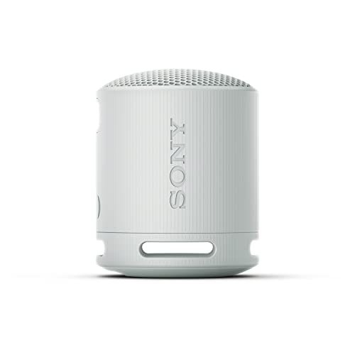 Sony SRS-XB100 Wireless Bluetooth Portable Lightweight Super-Compact Travel Speaker, Durable IP67 Waterproof & Dustproof Shower Speaker, 16 Hr Battery, Versatile Strap, Hands-free Calling, Light Gray