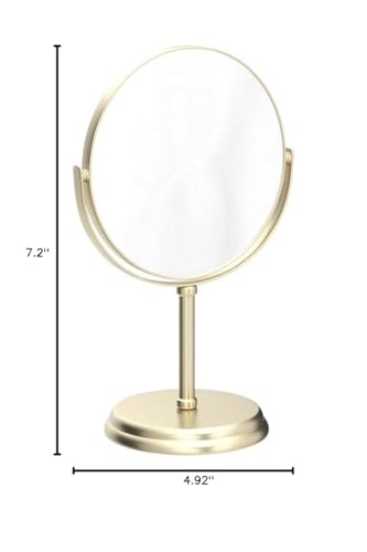 Amazon Basics Tabletop Magnifying Mount Vanity Round Mirror, 1X/5X Magnification, Iron Frame, 7.2"L x 4.92"W, Gold