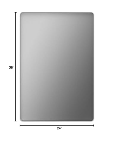 LOAAO 24X36 Inch Brushed Nickel Bathroom Mirror, Rounded Rectangle Silver Metal Frame Mirror, Brushed Nickel, Anti-Rust, Hangs Horizontally or Vertically