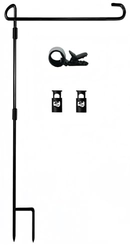 Akeydeco Garden Flag Pole Stand Holder, Garden Flags for Outside with Flag Stopper and Clip Waterproof Powder-Coated Paint for Flag Pole Holder for Outside House,Yard Flags for Outside