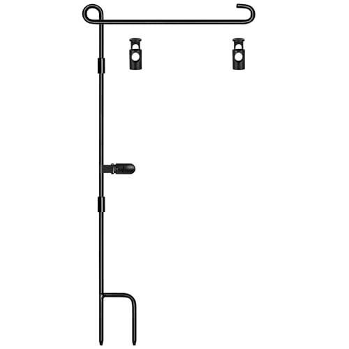 Nirohee Garden Flag Stand,12x18 Garden Flag Holder for Lawn Yard,Premium Yard Sign Stakes Hanger with Clip and Two Stoppers,Metal Mini Banner Flagpole for Outside Christmas Memorial Labor Decorations