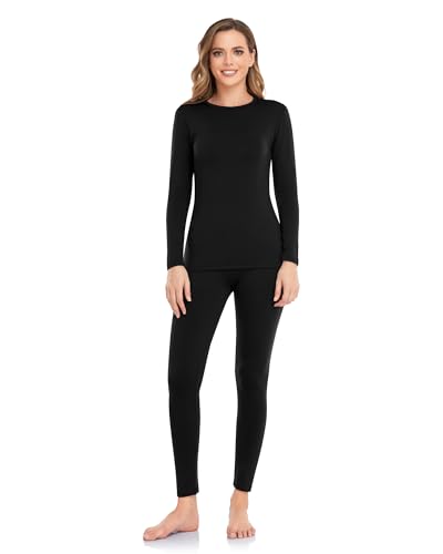 WEERTI Thermal Underwear for Women Long Johns with Fleece Lined Base Layer Women Cold Weather Top Bottom Black