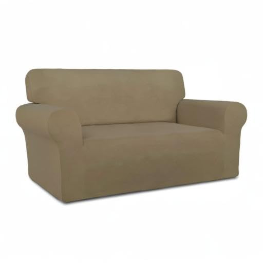 PureFit Super Stretch Sofa Slipcover – Spandex Non Slip Soft Couch Sofa Cover, Washable Furniture Protector with Non Skid Foam and Elastic Bottom for Kids, Pets （Loveseat, Tan）