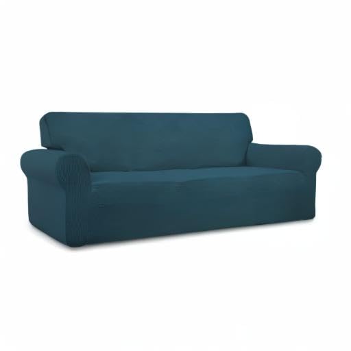 Easy-Going Stretch Oversized Sofa Slipcover 1-Piece Sofa Cover Furniture Protector Couch Soft with Elastic Bottom for Kids, Polyester Spandex Jacquard Fabric Small Checks Deep Teal