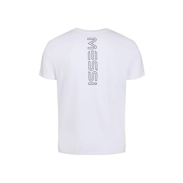 MESSI Men's Lifestyle Short Sleeve T-Shirt, Standard Fit Graphic Tee, Cotton Jersey Knit, Bright White