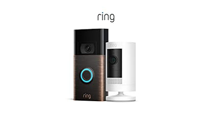 Ring Video Doorbell, Venetian Bronze Bundle with Ring Stick Up Cam Battery, White