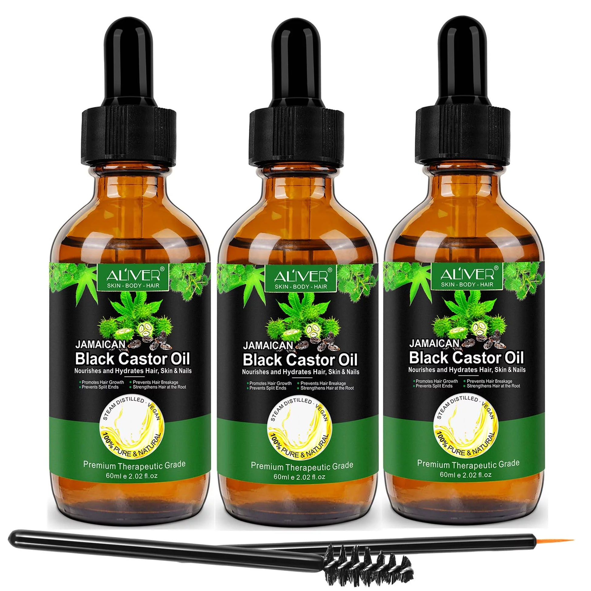 2 Pack Aliver Jamaican Black Castor Oil for Hair and Skin Care, Pure Cold Pressed, Repair and Nourish,Natural Hair & Body Oil