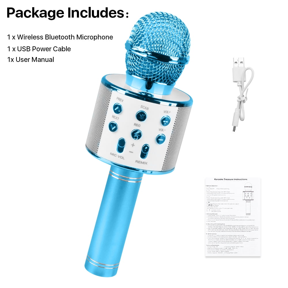 SUPTREE Wireless Bluetooth Karaoke Microphone for Kids Adult Singing, Portable Handheld Karaoke Machine Speaker with Record Function (Blue)