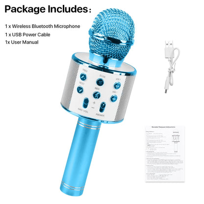 SUPTREE Wireless Bluetooth Karaoke Microphone for Kids Adult Singing, Portable Handheld Karaoke Machine Speaker with Record Function (Blue)