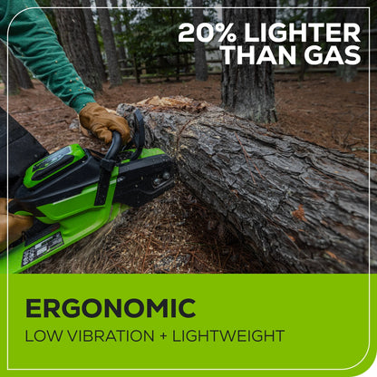 Greenworks 60V 16" 1.5kW Brushless Chainsaw with 2.5 Ah Battery & 3 Amp Charger + Bonus Chain