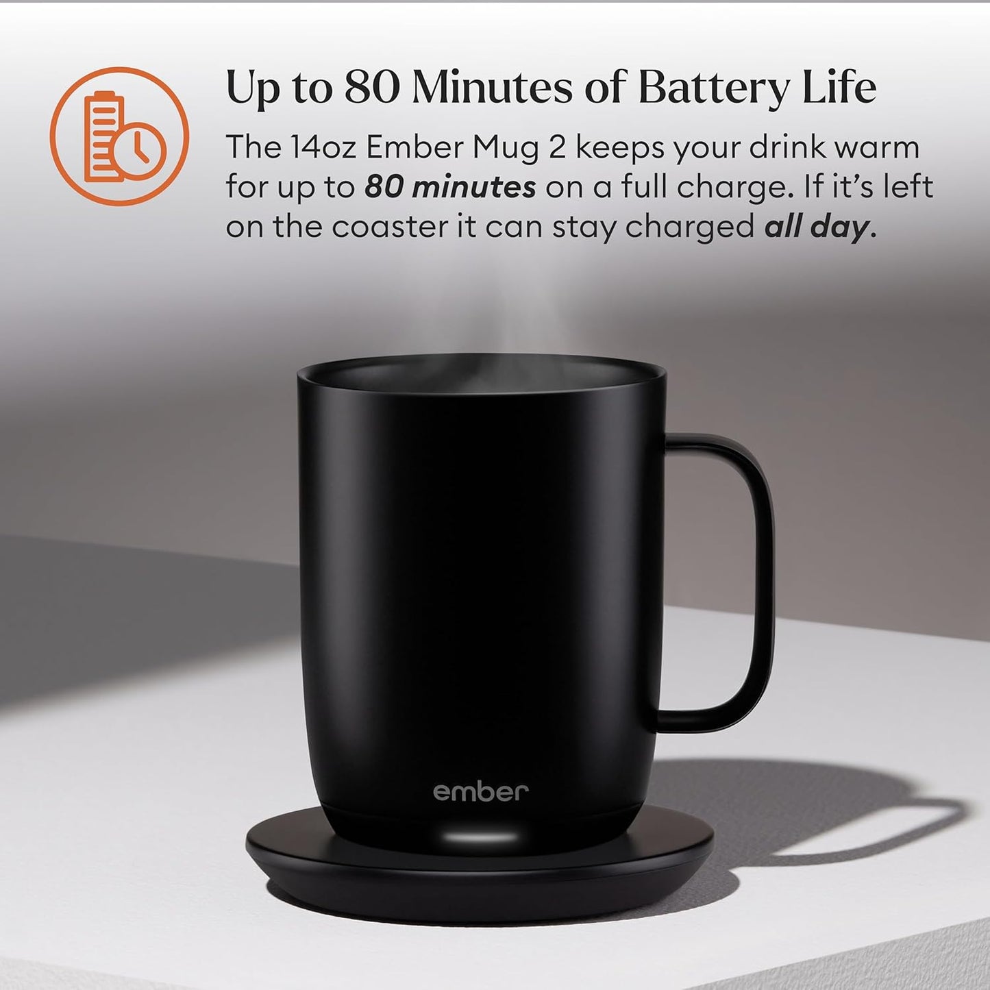 Ember Temperature Control Smart Mug 2, 14 Oz, App-Controlled Heated Coffee Mug with 80 Min Battery Life and Improved Design, Black