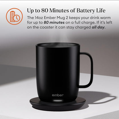 Ember Temperature Control Smart Mug 2, 14 Oz, App-Controlled Heated Coffee Mug with 80 Min Battery Life and Improved Design, Black