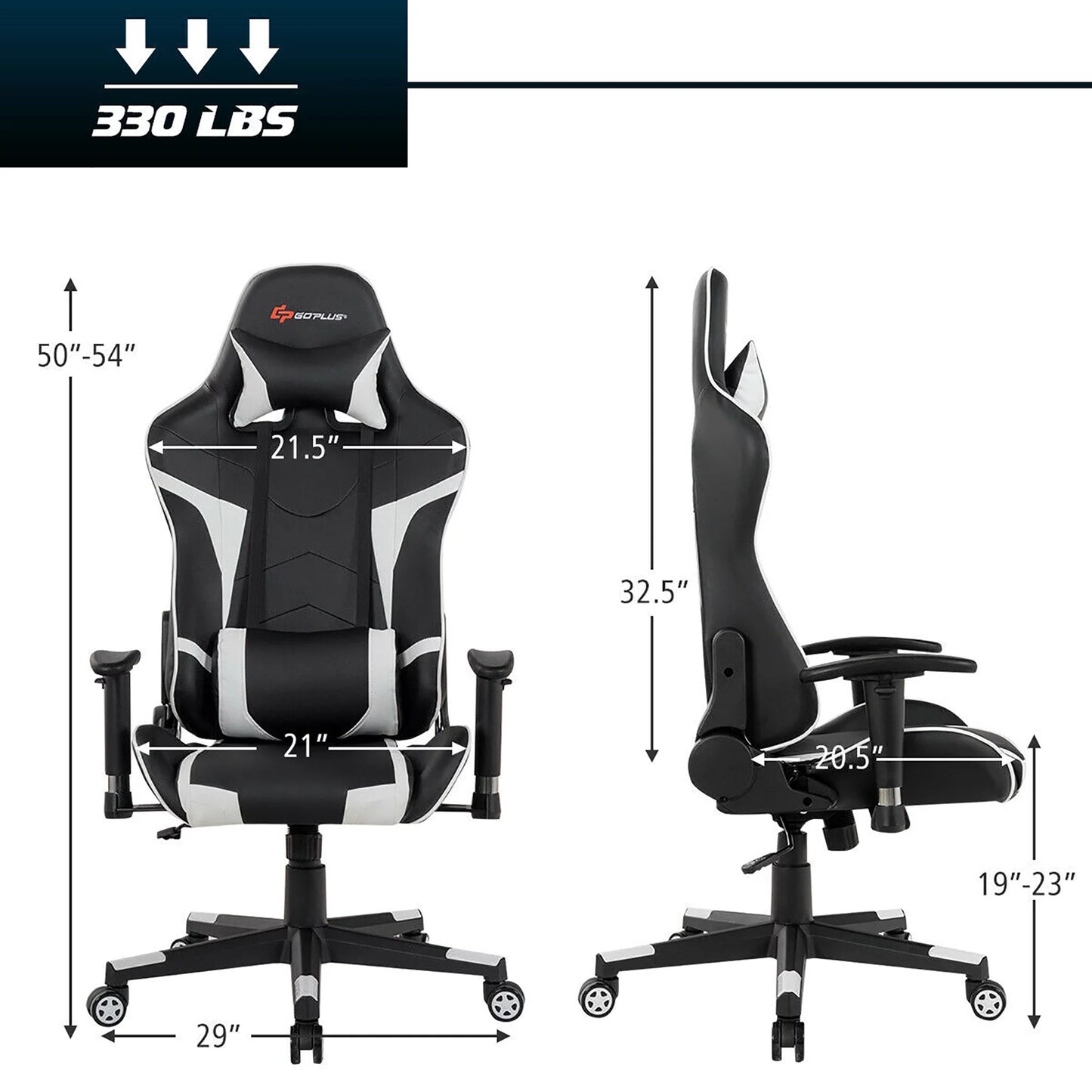 Goplus Massage Gaming Chair Racing Computer Swivel Chair with Headrest & Lumbar Support White