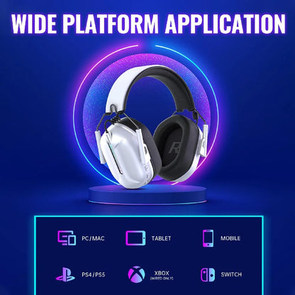 Ecomoment Wireless Gaming Headset for PS5 PS4 Nintendo Switch PC Mac, 2.4 GHz/Bluetooth 5.2 Gaming Headphones with Noise Cancelling Microphone 40+ Hours Battery Life,3.5mm Wired for Xbox Series,White