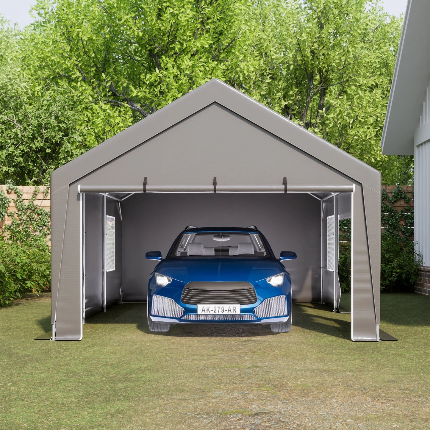 LZBEITEM Carport, 13' x 20' Heavy Duty Carport with Roll-up Sidewall and Ventilated Windows, Portable Outdoor Garage for Car, Truck, SUV, Boat, Car Canopy with All-Season Tarp, Gray, Height 9.8'