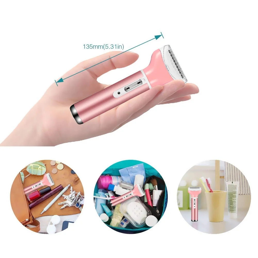 4 in 1 Electric Razor for Women Cordless Hair Removal Ladies Shaver Painless Body Hair Trimmer Remover Rechargeable Epilator for Bikini Facial Nose Ear Eyebrows Leg Armpit Clipper Grooming Groomer Kit