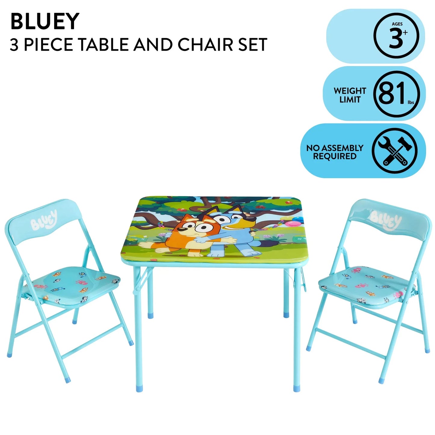 Bluey Kids' 3-Piece Table and Chairs Set, Blue