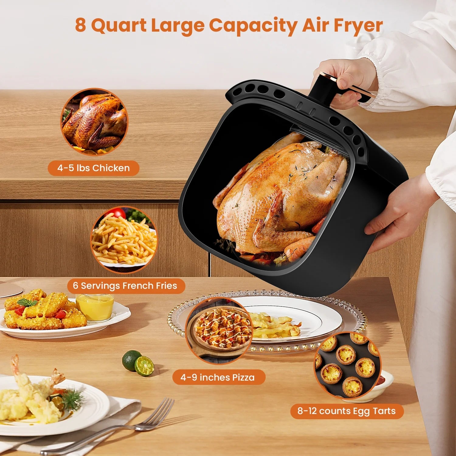 Bluebow Air Fryer 7.5QT, Large 8-in-1 Digital Touchscreen, Visible Window, 1700W, New, Black