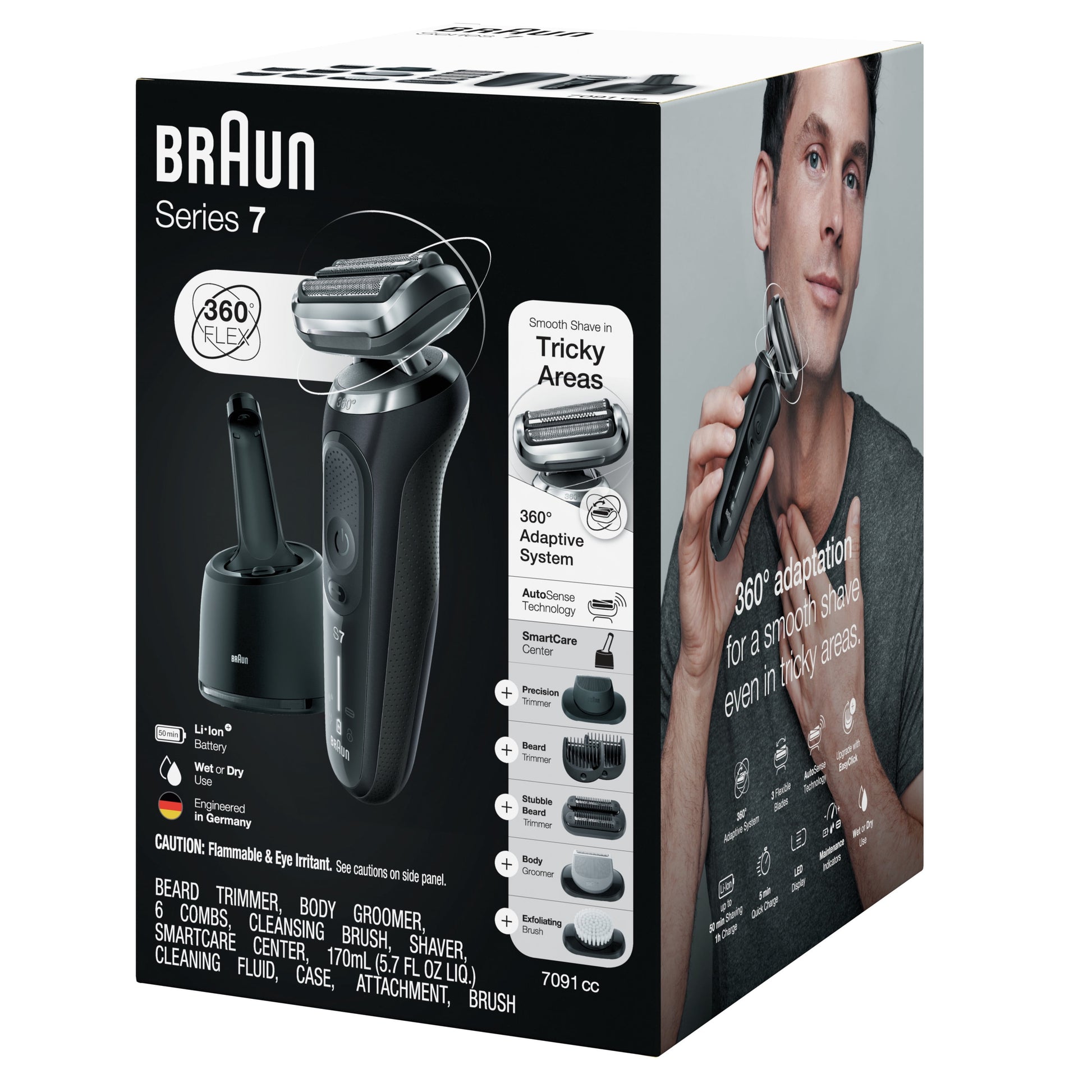 Braun Series 7 7091cc Flex Electric Razor for Men, Black