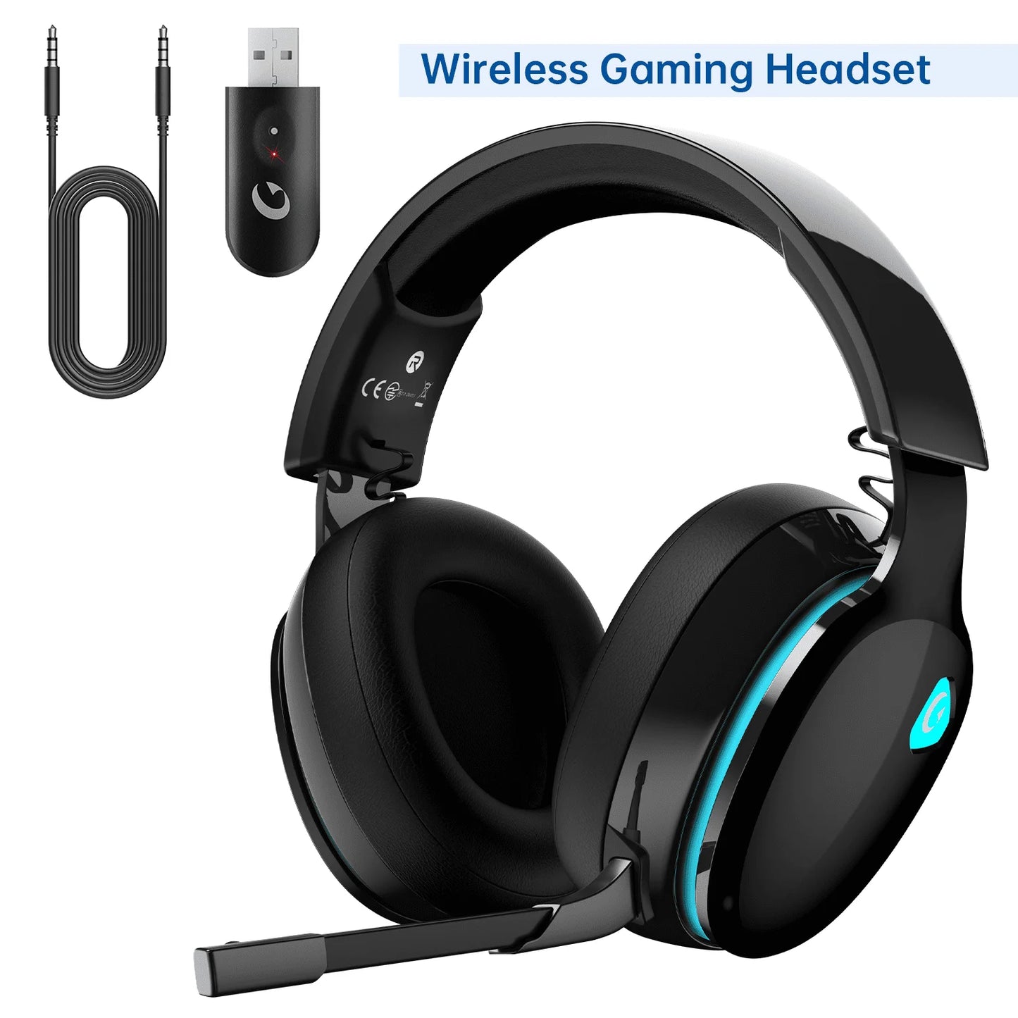 Ecomoment Wireless Gaming Headset for PS5,PS4,PC,Switch,with Bluetooth 5.3&2.4GHz USB, Black,0.7lb