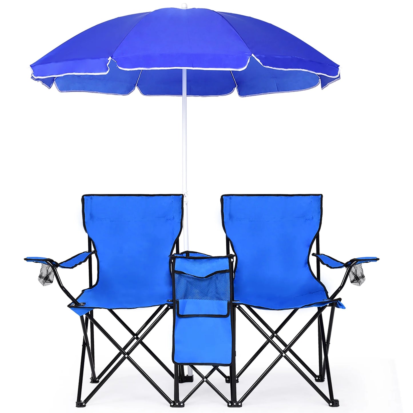 Costway Portable Folding Picnic Double Chair W/Umbrella Table Cooler Beach Camping Chair